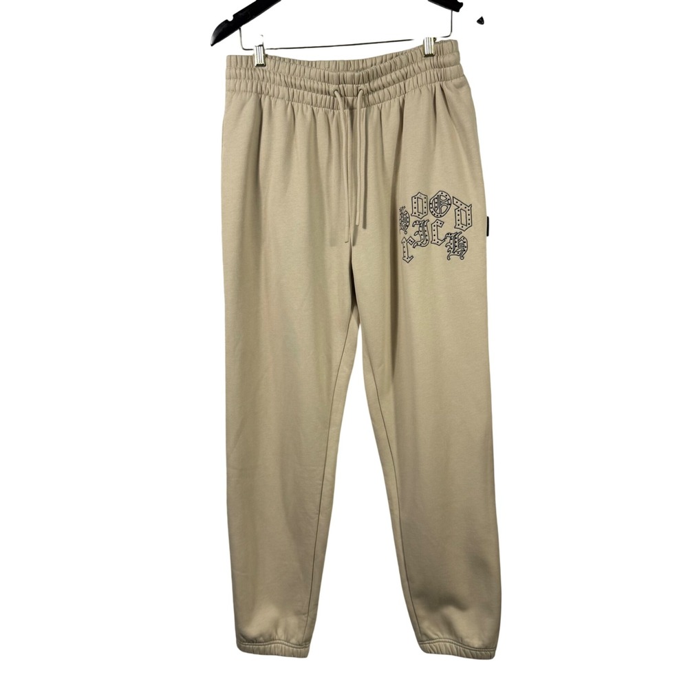 NWT Hoodrich Men's Sand Beige Rhinestone Logo Joggers Sweatpants Streetwear